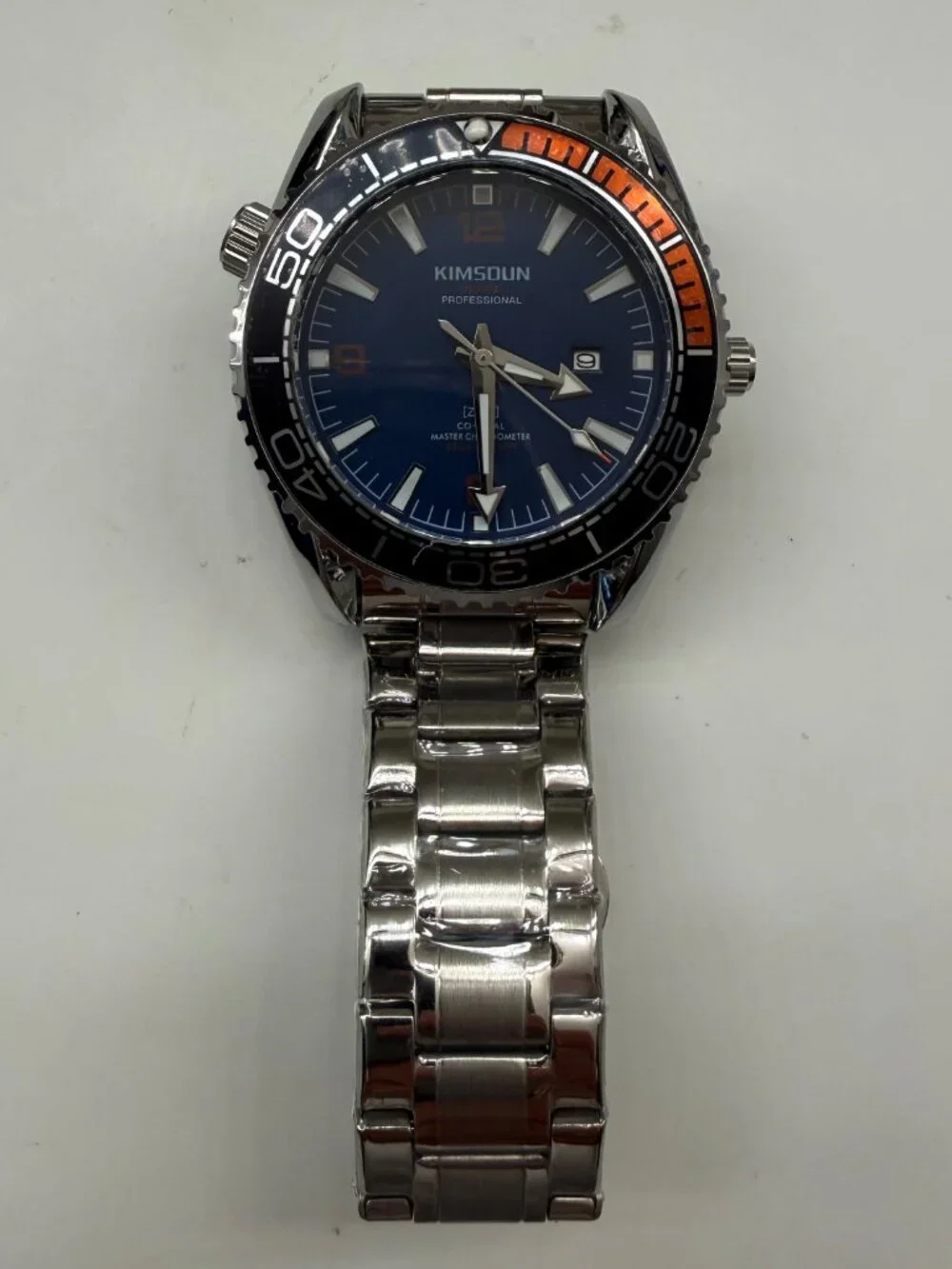 KIMSOUN PROFESSIONAL MENS DIVER STEEL BLUE DIAL 45MM DATE WATCH NIB